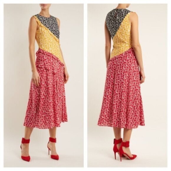 NWT SALONI Agnes Colorblock Midi Silk Dress Women Size 10 - Picture 11 of 13